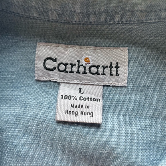Carhartt Button Down Shirt short Sleeve Chambray 2 Chest Pockets Blue L - Picture 6 of 10